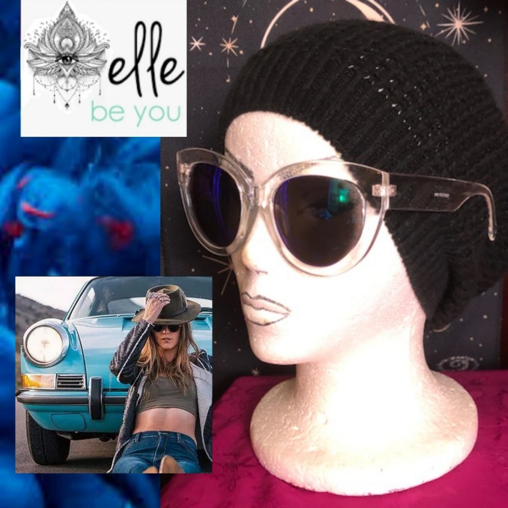 NEW CLEAR Cat Eye Frame OCEAN EYES Blue Mirrored Sunglasses by TRYBE - Picture 4 of 8